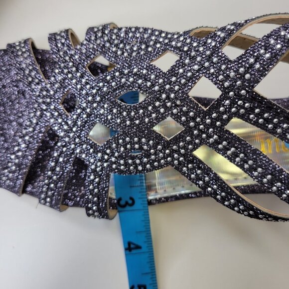 SIZE 7 Silver Glitter Grey Tone Wedge Sandals Low Heels Flats Open Toe NEW - Picture 9 of 12